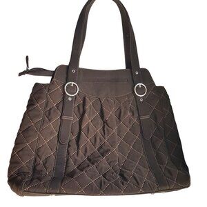 Vera Bradley Espresso Brown Microfiber Quilted Shoulder Bag Purse Tote Overnight